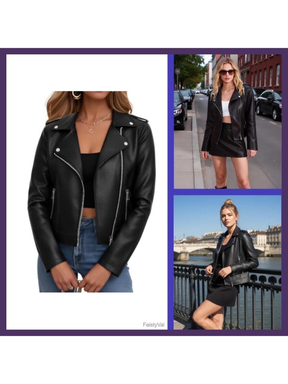 Faux Leather Cropped Moto Biker Jacket Zip Up Biker Coat for Women